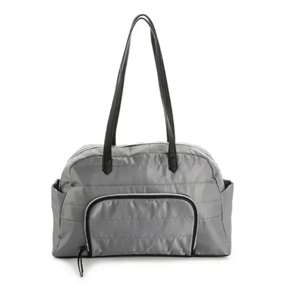 DSW Duffle Bag Front Pockets Side Open Pockets Gray